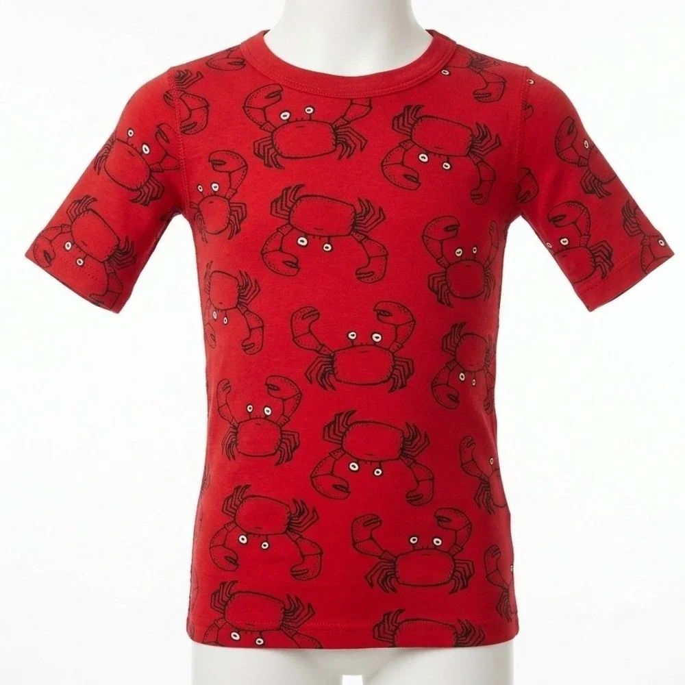 Hanna Andersson Pajama Top Kids 12 Red Crab Print Organic‎ Cotton Snug Fit Shirt